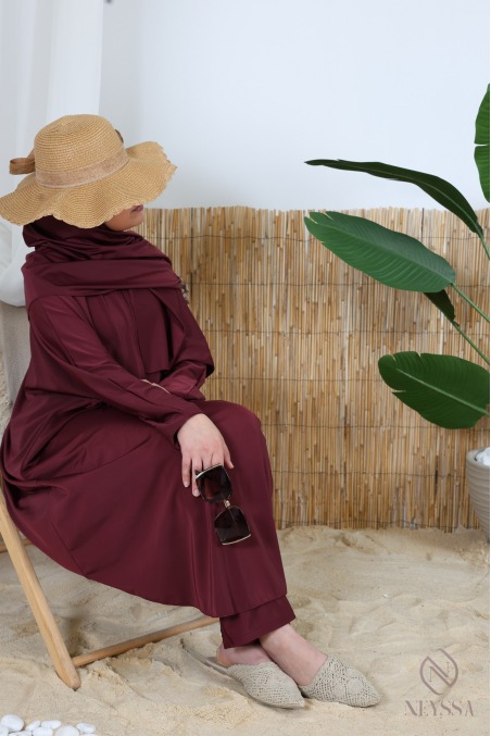 Burkini 3 pièces bordeaux grande taille coupe papillon avec zip