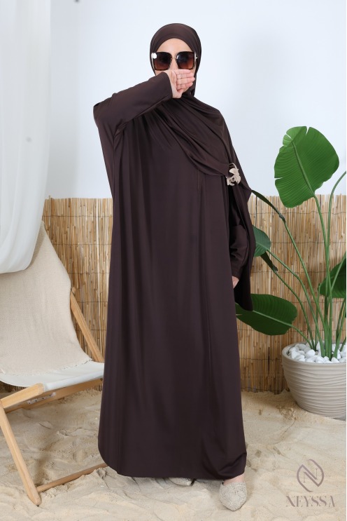 Burkini jilbeb de bain long tunique coupe papillon, tissu hydrofuge