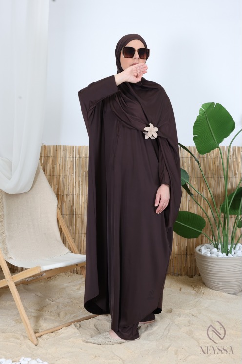 Burkini jilbeb de bain long tunique coupe papillon, tissu hydrofuge