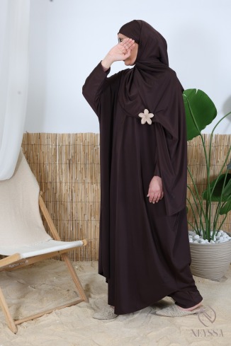 Burkini jilbeb de bain long tunique coupe papillon, tissu hydrofuge