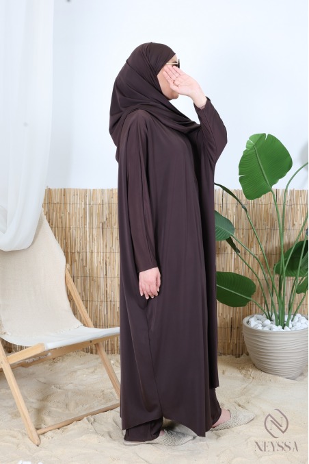 Long butterfly-cut burkini swimsuit with hijab, water-repellent fabric