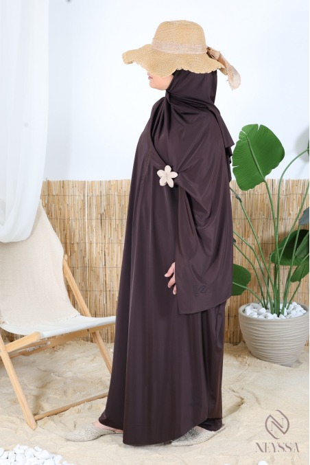 Burkini jilbeb de bain long tunique coupe papillon, tissu hydrofuge