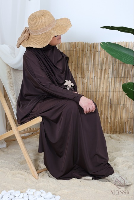 Burkini jilbeb de bain long tunique coupe papillon, tissu hydrofuge