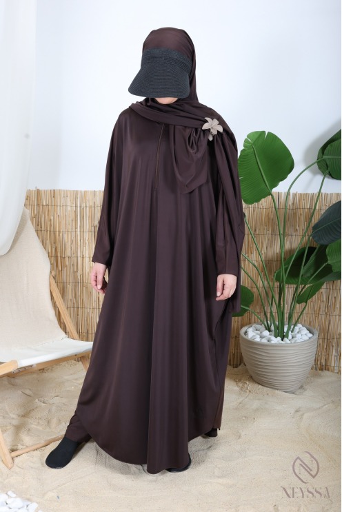 Long butterfly-cut burkini swimsuit with hijab, water-repellent fabric