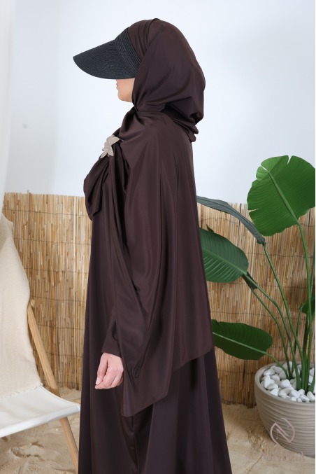 Long butterfly-cut burkini swimsuit with hijab, water-repellent fabric