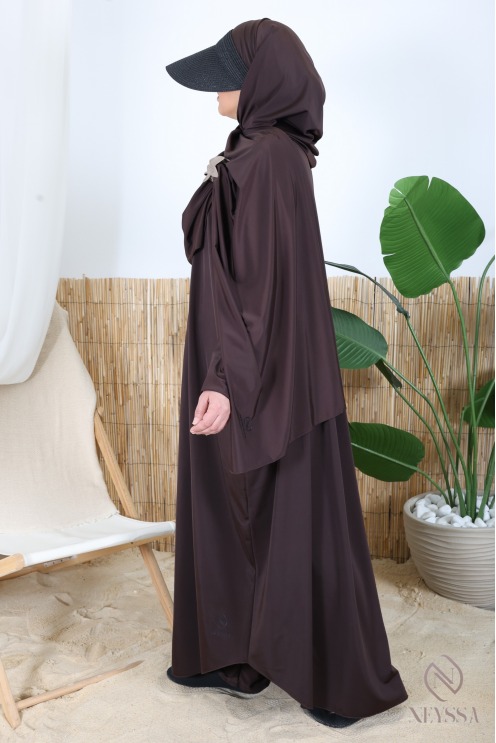 Long butterfly-cut burkini swimsuit with hijab, water-repellent fabric