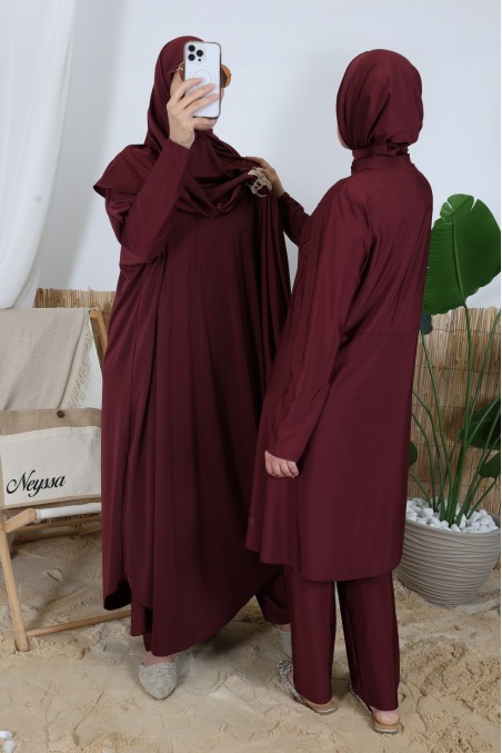3-Piece Burgundy Water-Repellent Swim Jilbab