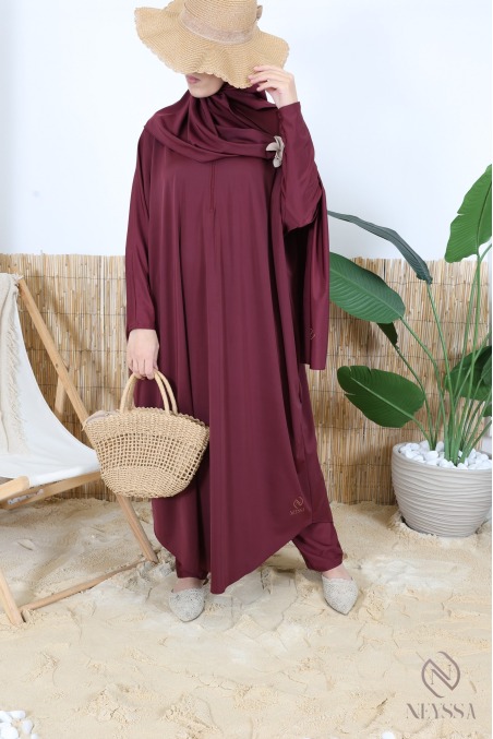 3-Piece Burgundy Water-Repellent Swim Jilbab