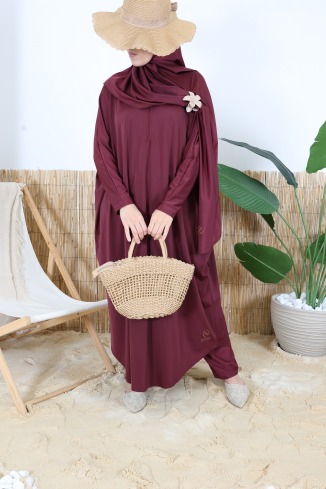 3-Piece Burgundy Water-Repellent Swim Jilbab