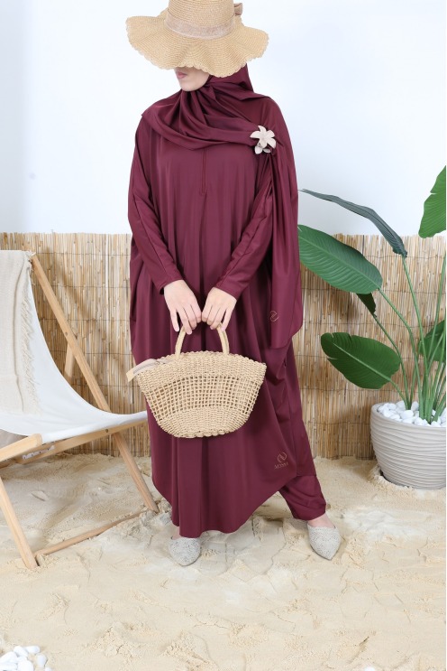 3-Piece Burgundy Water-Repellent Swim Jilbab