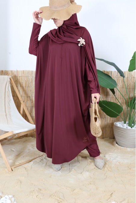 3-Piece Burgundy Water-Repellent Swim Jilbab