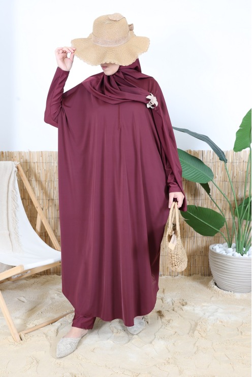 3-Piece Burgundy Water-Repellent Swim Jilbab