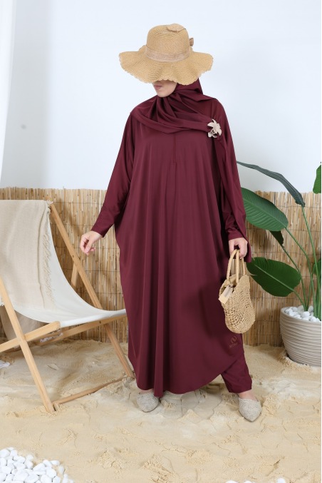 3-Piece Burgundy Water-Repellent Swim Jilbab