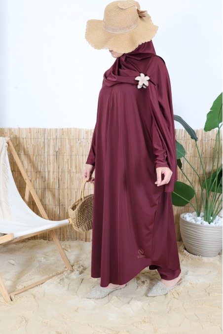 3-Piece Burgundy Water-Repellent Swim Jilbab