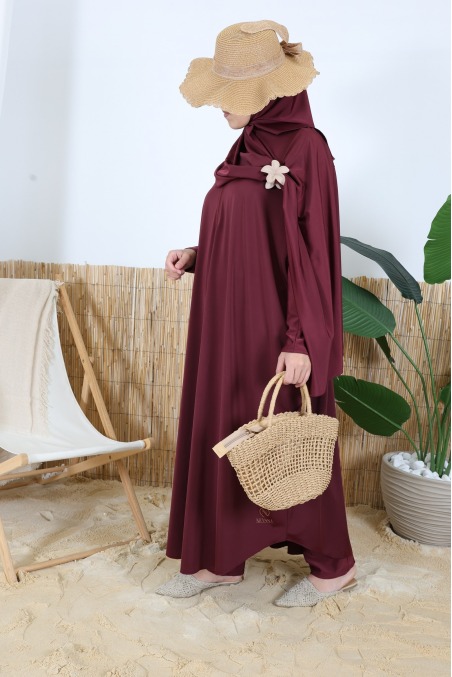 3-Piece Burgundy Water-Repellent Swim Jilbab