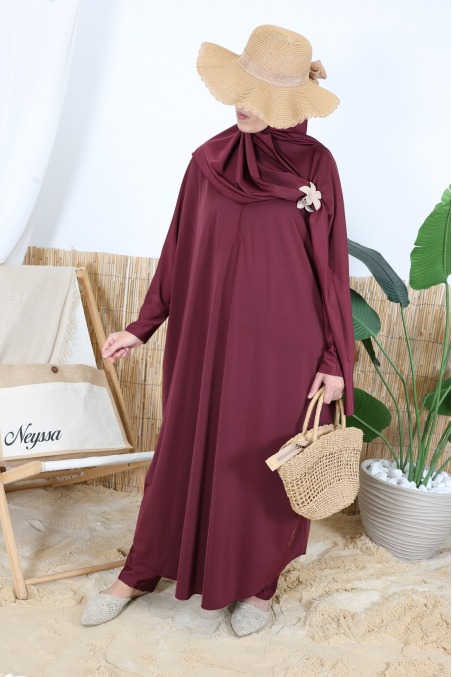 3-Piece Burgundy Water-Repellent Swim Jilbab