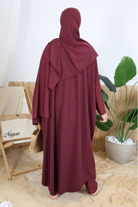 3-Piece Burgundy Water-Repellent Swim Jilbab