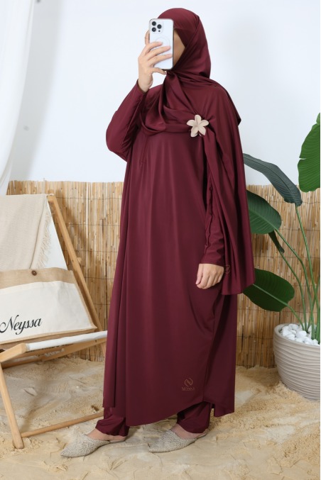 3-Piece Burgundy Water-Repellent Swim Jilbab