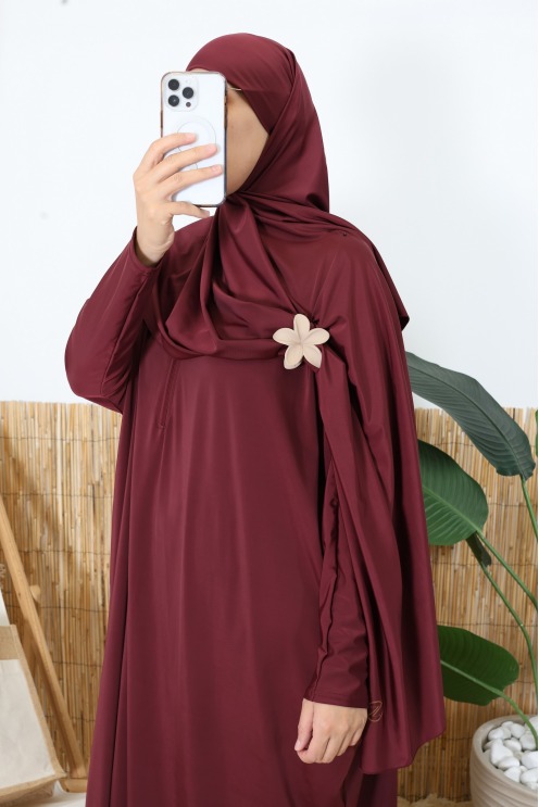 3-Piece Burgundy Water-Repellent Swim Jilbab