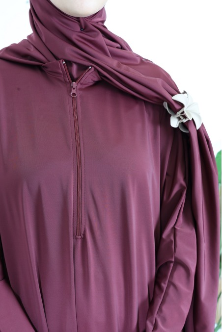 3-Piece Burgundy Water-Repellent Swim Jilbab