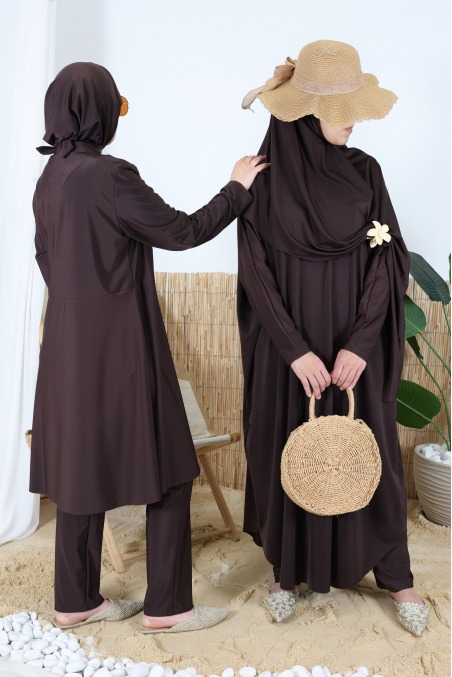 Burkini jilbeb de bain long tunique coupe papillon, tissu hydrofuge