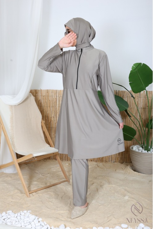 3-teiliger Badeburkini mit integrierter Kapuze aus strapazierfähigem, blickdichtem Material