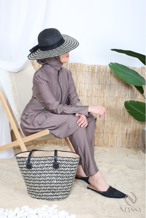 Burkini de bain tunique longue avec zip avec pantalon et cagoule été 2024