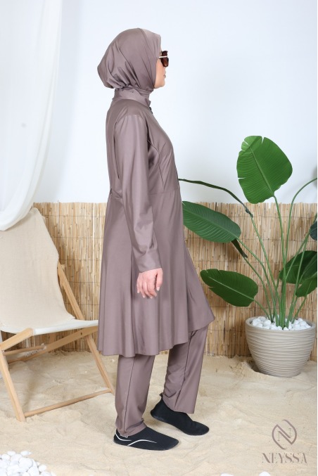Long tunic bathing burkini with zip, pants and hood summer 2024