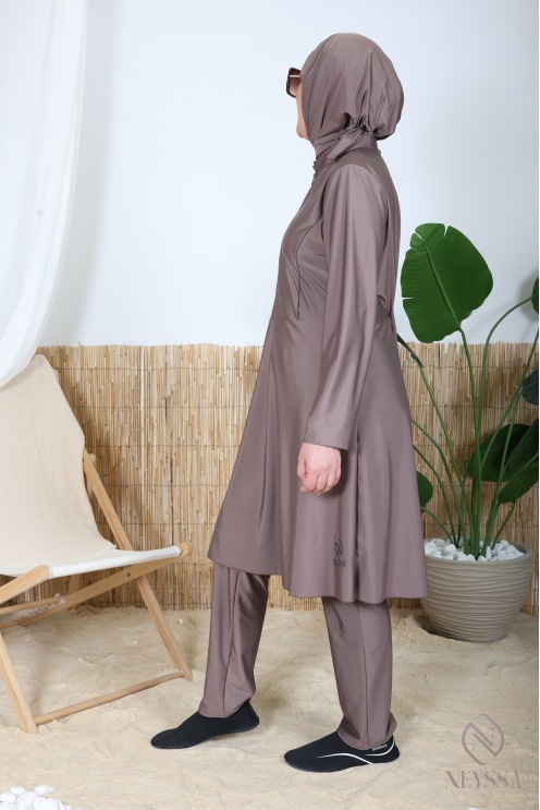 Badeburkini lange Tunika mit Reißverschluss mit Hose und Kapuze Sommer 2024