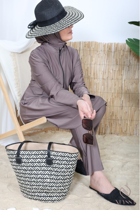 Long tunic bathing burkini with zip, pants and hood summer 2024
