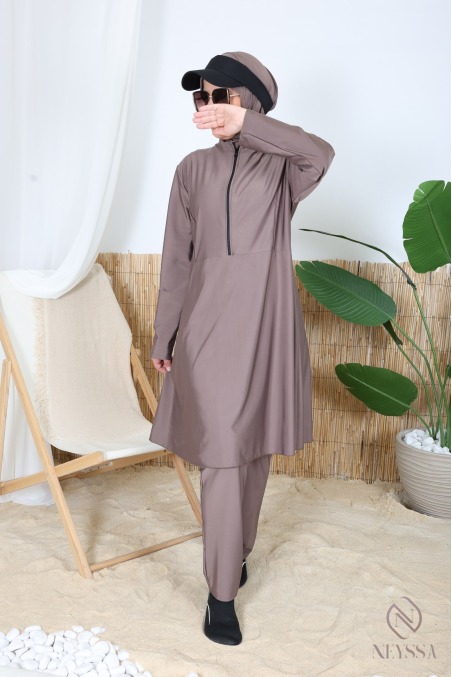 Long tunic bathing burkini with zip, pants and hood summer 2024