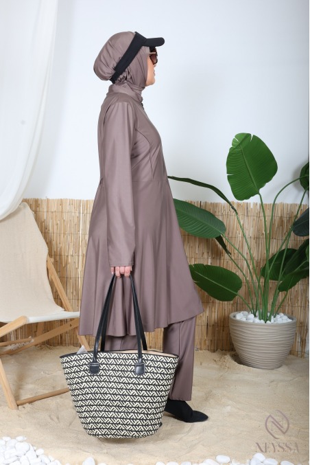 Badeburkini lange Tunika mit Reißverschluss mit Hose und Kapuze Sommer 2024