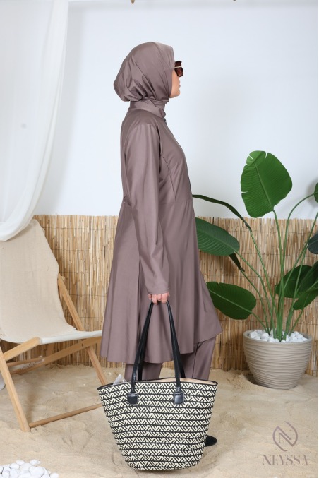 Burkini de bain tunique longue avec zip avec pantalon et cagoule été 2024