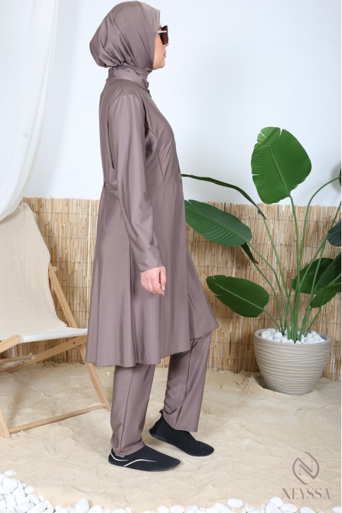 Burkini de bain tunique longue avec zip avec pantalon et cagoule été 2024