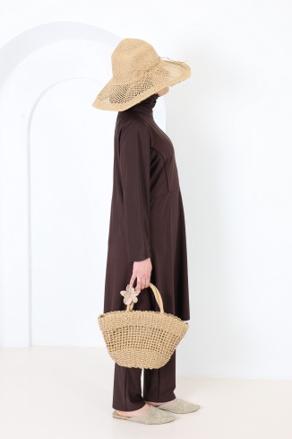 Burkini 3 pièces tunique avec zip + pantalon et cagoule de bain 2