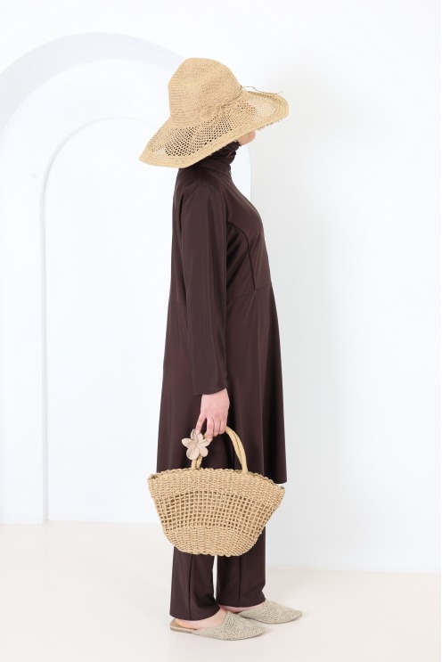 Burkini 3 pièces tunique avec zip + pantalon et cagoule de bain