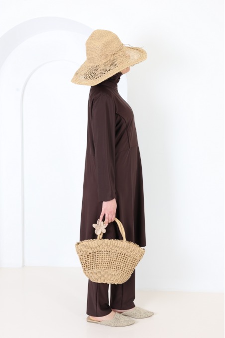 Burkini 3 pièces tunique avec zip + pantalon et cagoule de bain