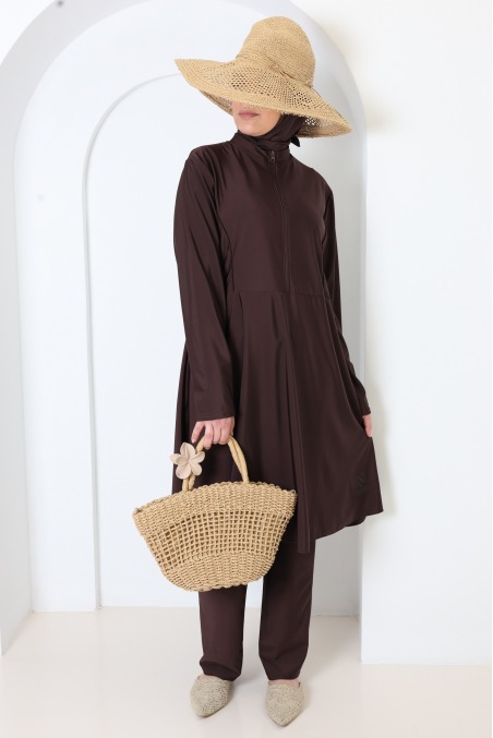 3-Piece Burkini Set: Tunic with Zipper + Pants and Swim Cap