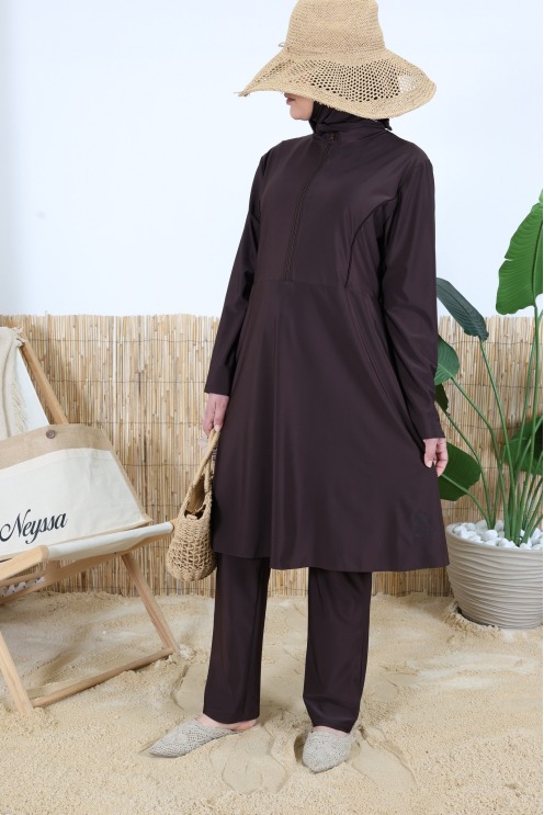 3-Piece Burkini Set: Tunic with Zipper + Pants and Swim Cap