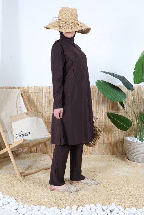 3-teiliger Burkini: Tunika mit Reißverschluss + Hose und Badekappe