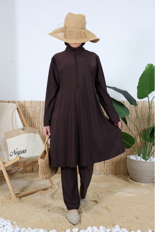 3-Piece Burkini Set: Tunic with Zipper + Pants and Swim Cap