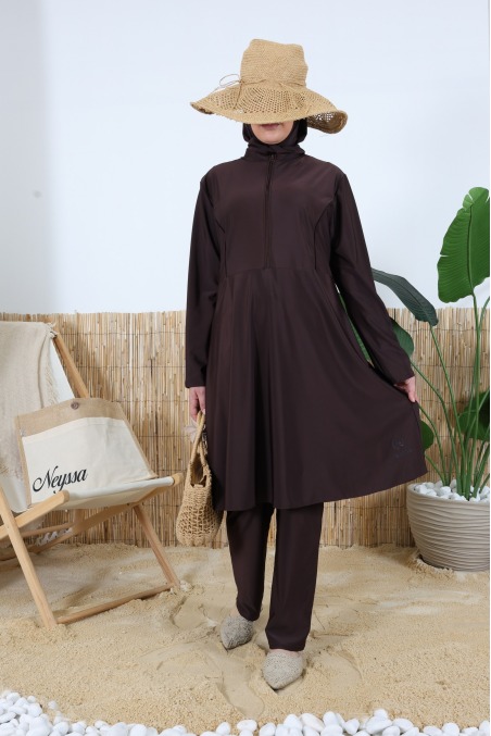 Burkini 3 pièces tunique avec zip + pantalon et cagoule de bain