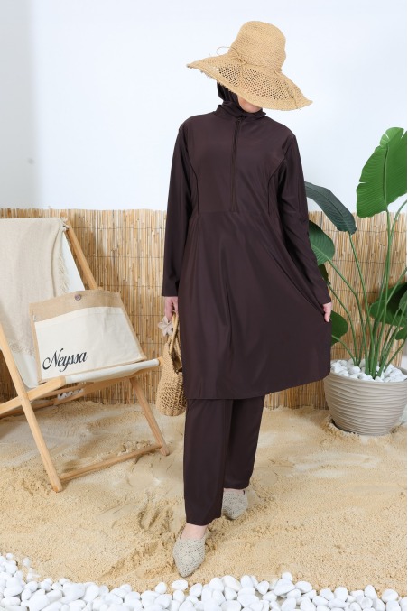 3-Piece Burkini Set: Tunic with Zipper + Pants and Swim Cap