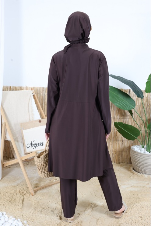 3-teiliger Burkini: Tunika mit Reißverschluss + Hose und Badekappe