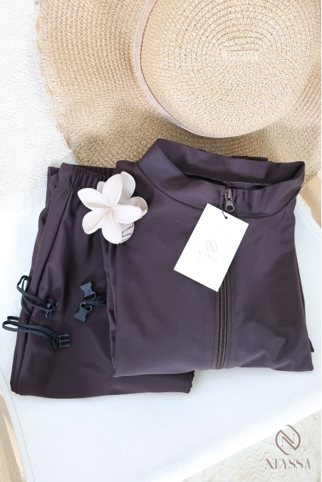 Burkini 3 pièces tunique avec zip + pantalon et cagoule de bain