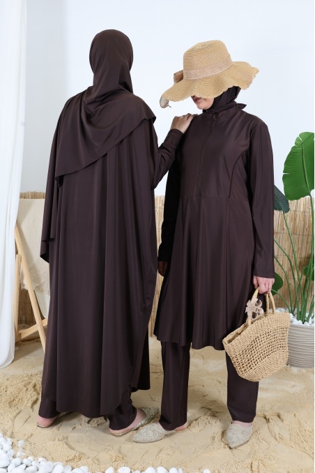 3-teiliger Burkini: Tunika mit Reißverschluss + Hose und Badekappe