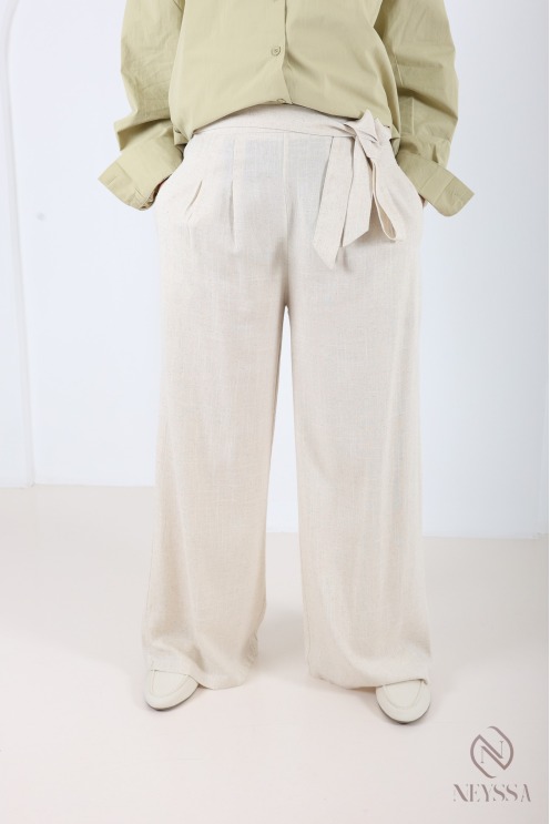 Palazzo-Hose aus Leinenmischung, elastischer Bund