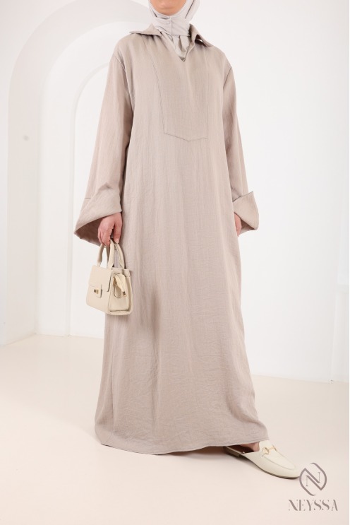 Women’s loose-fitting maxi dress in linen-effect fabric