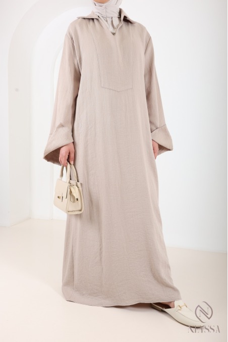 Women’s loose-fitting maxi dress in linen-effect fabric