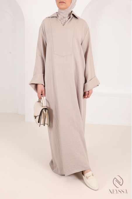 Women’s loose-fitting maxi dress in linen-effect fabric